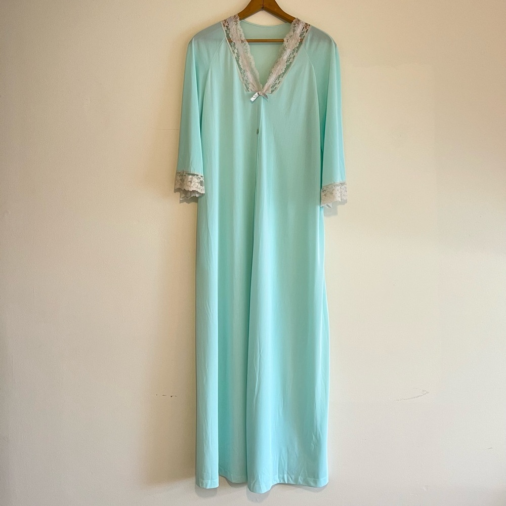 Vintage 70s pale turquoise sheer robe, Kayser, size L